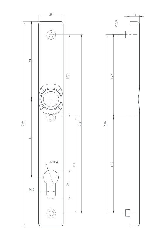 Klamka H2 Szyld magnetyczny M2 - wymiary szyldu