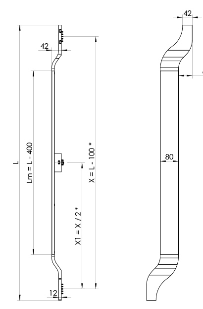 Wymiary uchwytu MPS31 T4 L/P