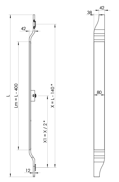 Wymiary uchwytu MPS31 T6 L/P