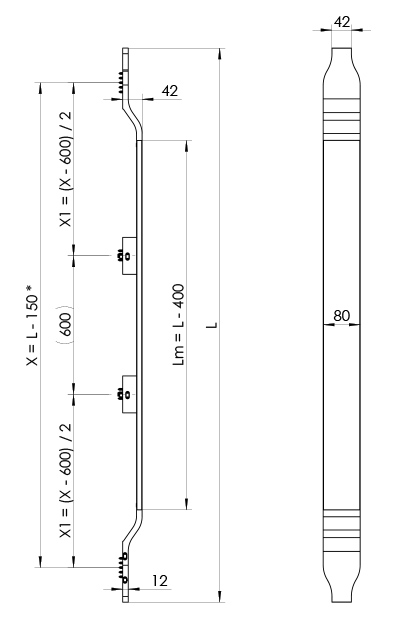 Wymiary uchwytu WALA MPS31 T1 dla L>1601