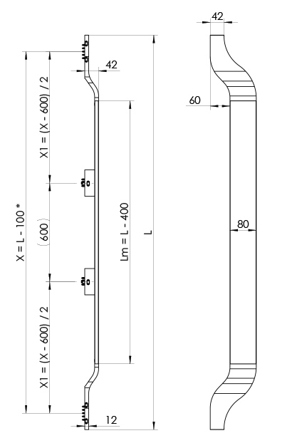 Wymiary uchwytu MPS31 T4 WALA dla L>1601