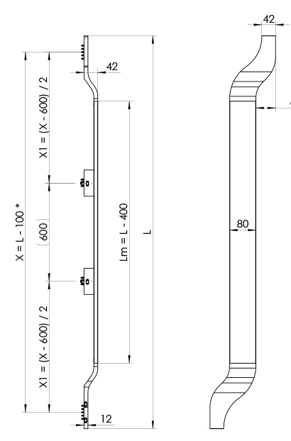 Wymiary uchwytu MPS31 T4 L/P lda L>1601