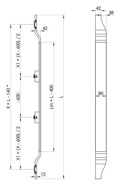 Wymiary uchwytu MPS31 T6 dla L>1601