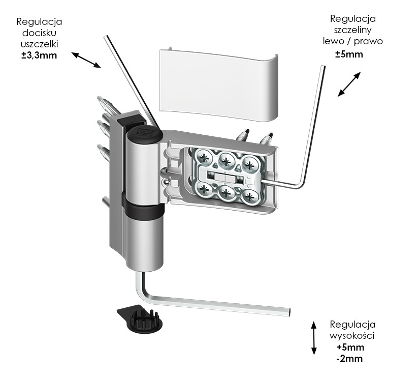 Zawias do drzwi PCV WALA AXL 2-skrzydełkowy regulacja