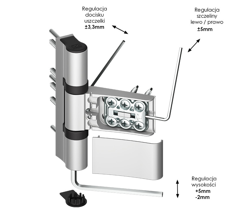 Zawias do drzwi PCV WALA AXL 3-skrzydełkowy regulacja
