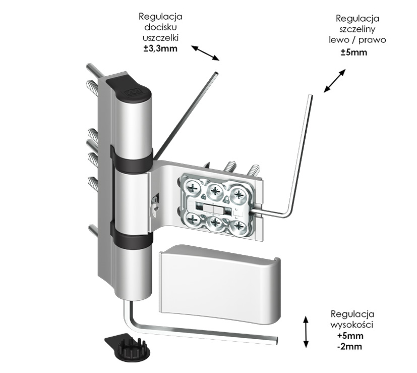Zawias do drzwi PCV WALA EXL 3-skrzydełkowy regulacja