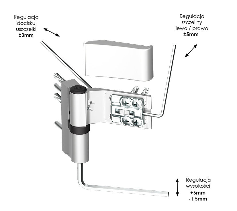 Zawias do drzwi PCV WALA EXM 2-skrzydełkowy regulacja