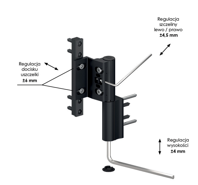 Zawias do drzwi PCV WALA AXL 3-skrzydełkowy regulacja
