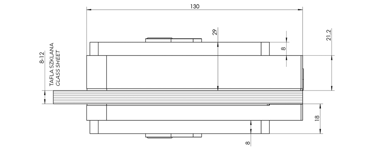 Zamek do szkła WALA - wymiary zamka tafla-tafla i tafla-podłoga